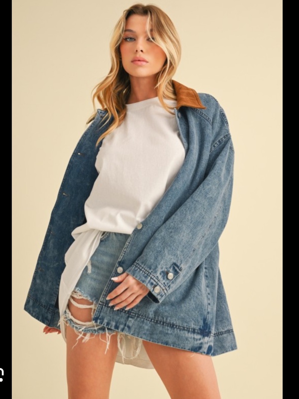 Denim Jacket with Contrast Collar - Blue